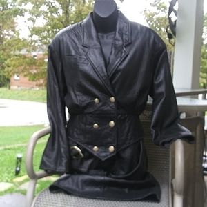 Cencini lamb leather skirt suit, black Sz.S